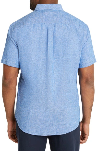 Shop Johnny Bigg Tahiti Solid Short Sleeve Linen & Cotton Button-down Shirt In Cobalt