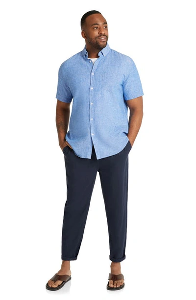 Shop Johnny Bigg Tahiti Solid Short Sleeve Linen & Cotton Button-down Shirt In Cobalt