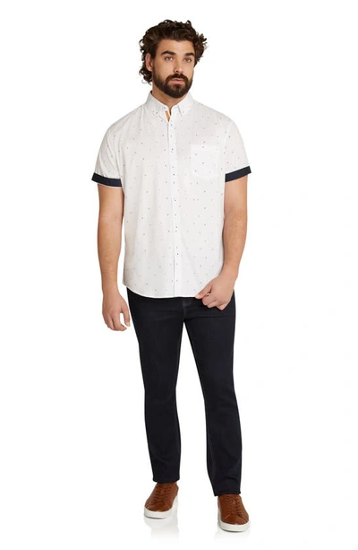Shop Johnny Bigg Simpson Print Short Sleeve Stretch Cotton Button-down Shirt In White