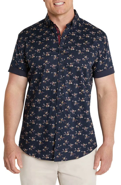 Shop Johnny Bigg Remy Classic Fit Floral Short Sleeve Stretch Button-down Shirt In Navy