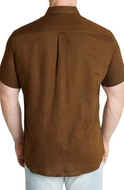 Shop Johnny Bigg Fresno Short Sleeve Linen Blend Button-down Shirt In Toffee