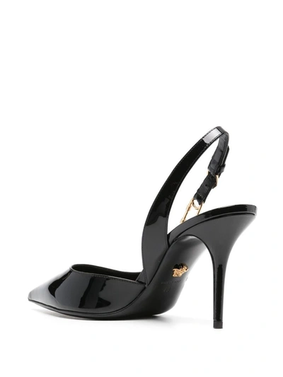 Shop Versace Sling Back Calf Leather Shoes In Black