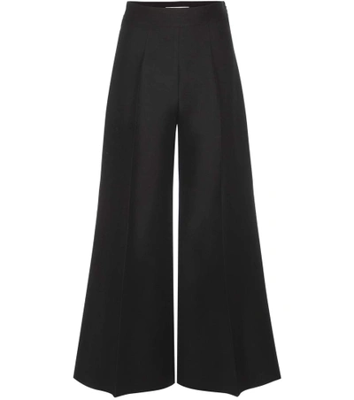 Shop Valentino High-waisted Wool-blend Trousers In Eero