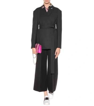 Shop Valentino High-waisted Wool-blend Trousers In Eero