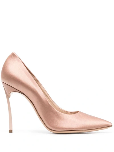 Shop Casadei Blade Satin Pumps In Powder