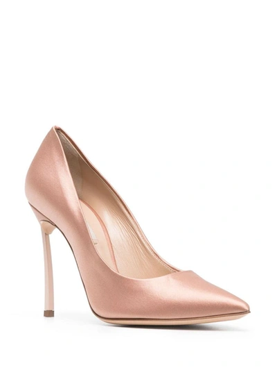 Shop Casadei Blade Satin Pumps In Powder