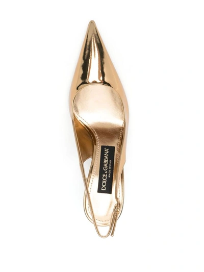 Shop Dolce & Gabbana Leather Slingback Pumps In Golden