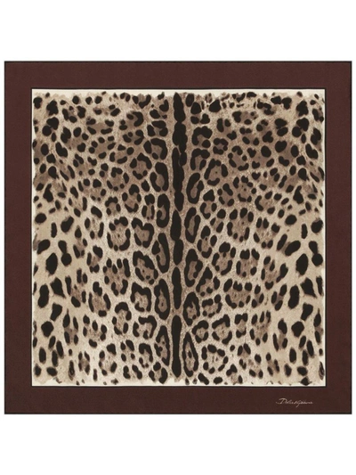 Shop Dolce & Gabbana Leopard Print Silk Foulard In Brown