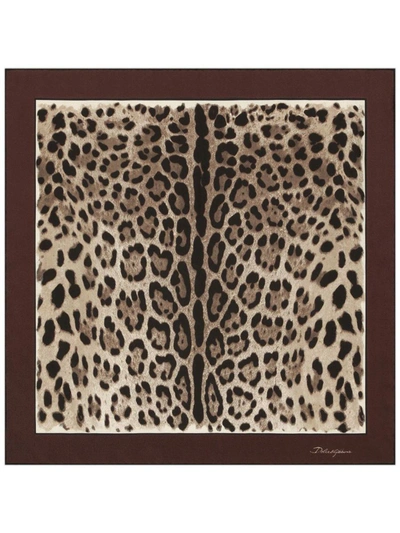 Dolce & Gabbana Dolce&gabbana Leopard Print Square Silk Scarf In Brown