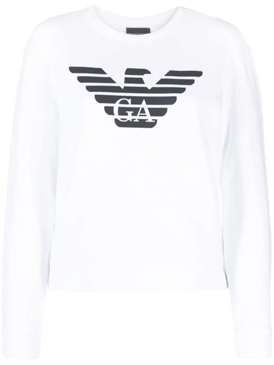 Shop Emporio Armani Ea7  Logo Cotton Crewneck Sweatshirt In White