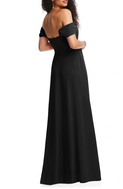 Dessy Collection Off-the-shoulder Pleated Cap Sleeve A-line Maxi Dress In Black