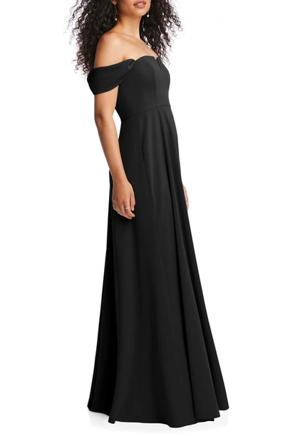 Dessy Collection Off-the-shoulder Pleated Cap Sleeve A-line Maxi Dress In Black