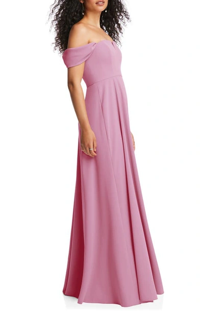Shop Dessy Collection Off The Shoulder Crepe Gown In Powder Pink
