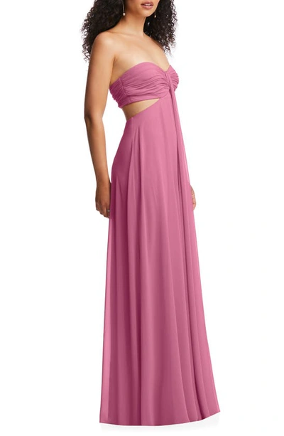 Dessy Collection Strapless Empire Waist Chiffon Gown In Orchid Pink