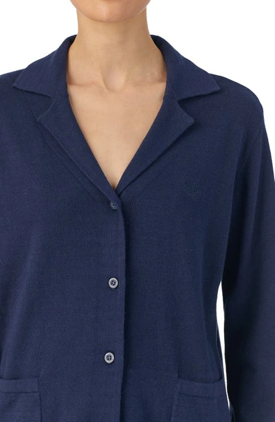 Shop Lauren Ralph Lauren Long Sleeve Cotton & Cashmere Knit Pajamas In Navy