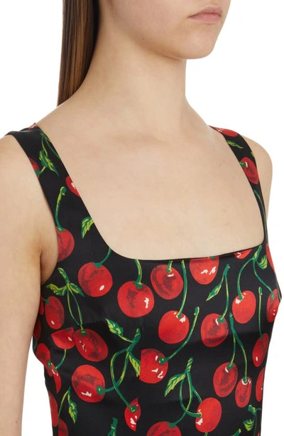 Shop Dolce & Gabbana Cherry Print Stretch Silk Minidress In Black Print