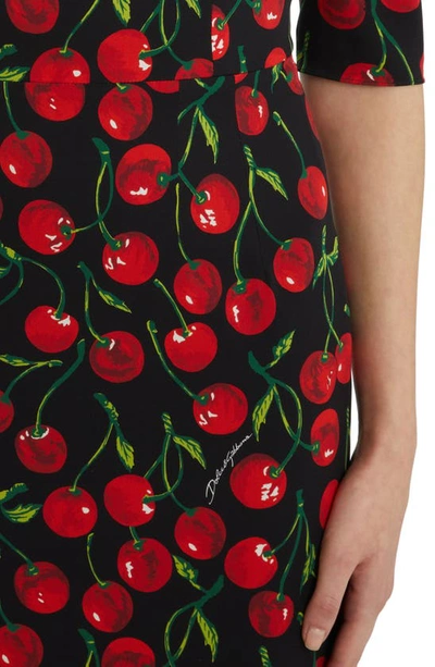 Shop Dolce & Gabbana Cherry Print Stretch Silk Sheath Dress In Black Print