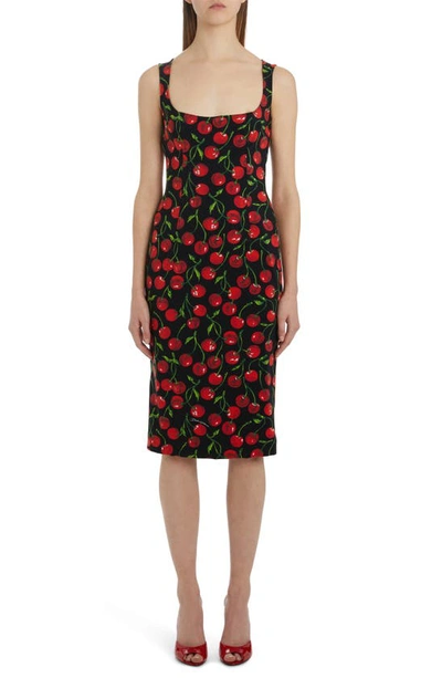 Shop Dolce & Gabbana Cherry Print Dress In Black Print