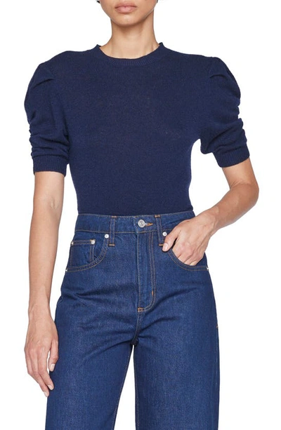 Shop Frame Ruched Sleeve Recycled Cashmere & Wool Sweater In Navy