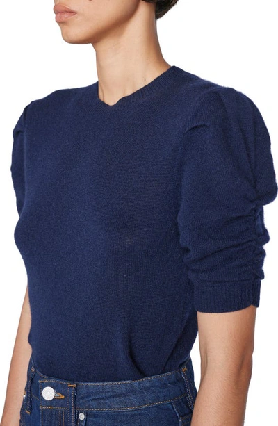 Shop Frame Ruched Sleeve Recycled Cashmere & Wool Sweater In Navy