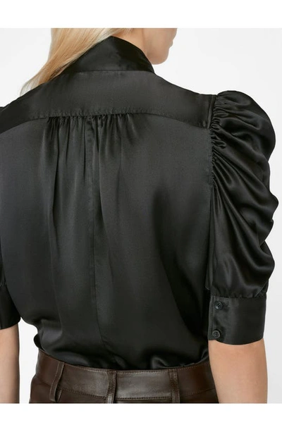 Shop Frame Gillian Three-quarter Sleeve Silk Button-up Shirt In Noir