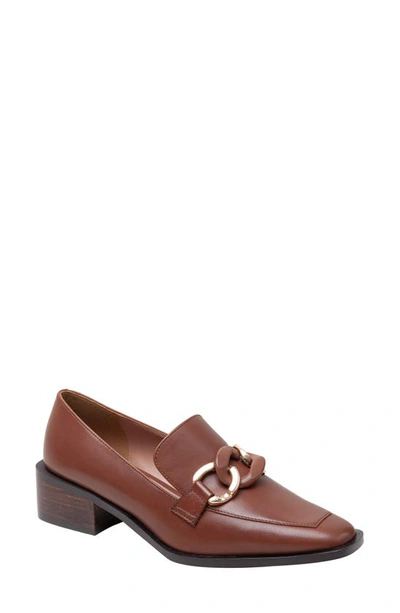 Shop Linea Paolo Chrystie Chain Block Heel Loafer In Cognac