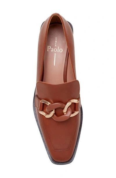 Linea Paolo Chrystie Chain Block Heel Loafer In Cognac