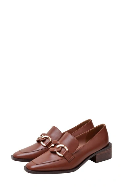 Linea Paolo Chrystie Chain Block Heel Loafer In Cognac