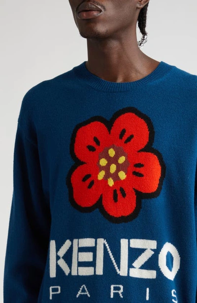 Shop Kenzo Boke Flower Crewneck Wool Sweater In 73- Duck Blue