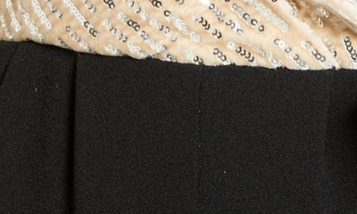 Shop Julia Jordan Sequin Bodice Puff Three Quarter Sleeve Wrap Jumpsuit In Ivory/black