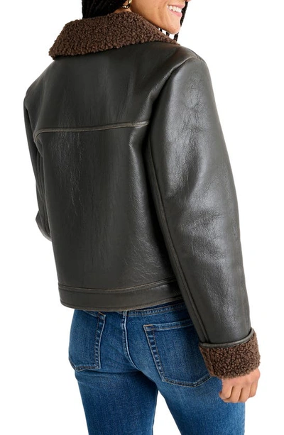 Shop Splendid Romy Faux Leather Jacket With Faux Shearling Trim In Chocolate