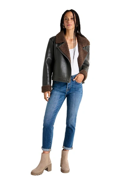 Shop Splendid Romy Faux Leather Jacket With Faux Shearling Trim In Chocolate