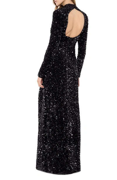 Likely Kerry Sequin Cutout Long Sleeve Gown In Black