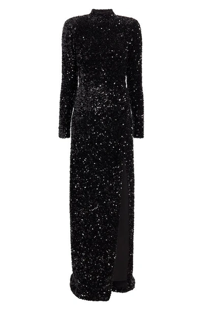Likely Kerry Sequin Cutout Long Sleeve Gown In Black