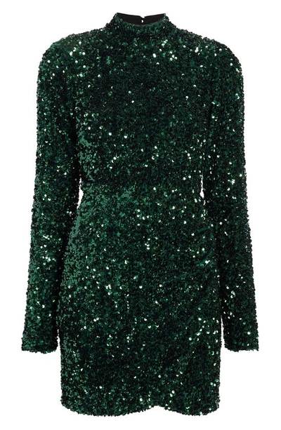 Shop Likely Lisanna Sequin Cutout Long Sleeve Minidress In Emerald