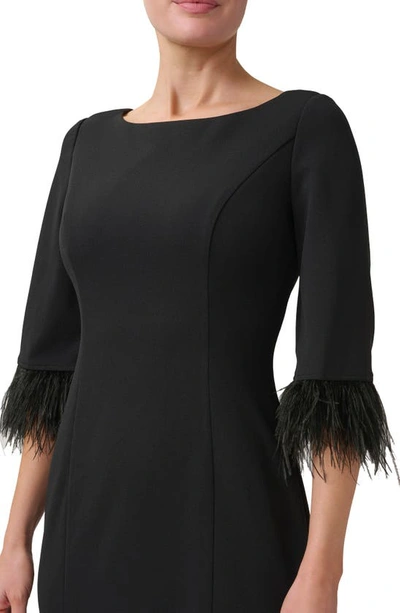 Shop Adrianna Papell Feather Trim Crepe Sheath Dress In Black