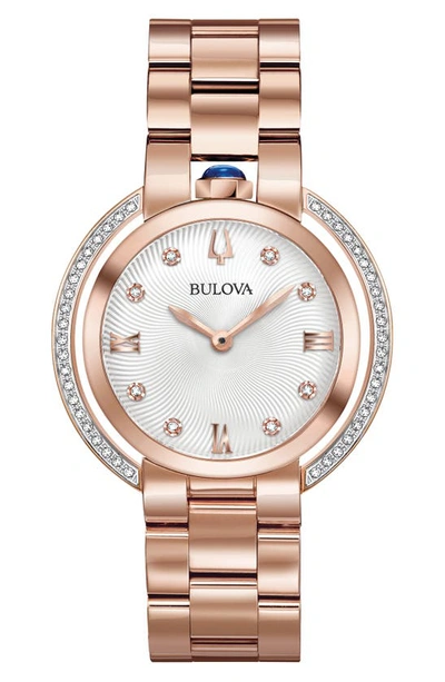 Shop Bulova Classic Rubaiyat Diamond Bracelet Watch, 35mm In Rose Goldone