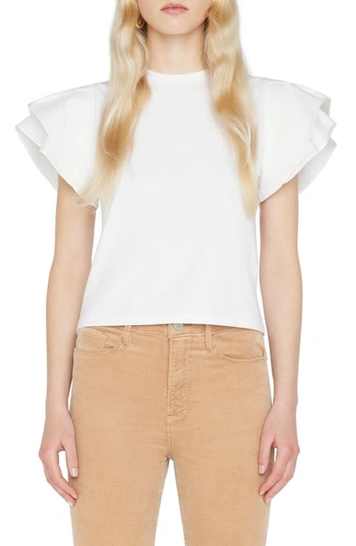 Shop Frame Flutter Sleeve Organic Cotton T-shirt In Blanc