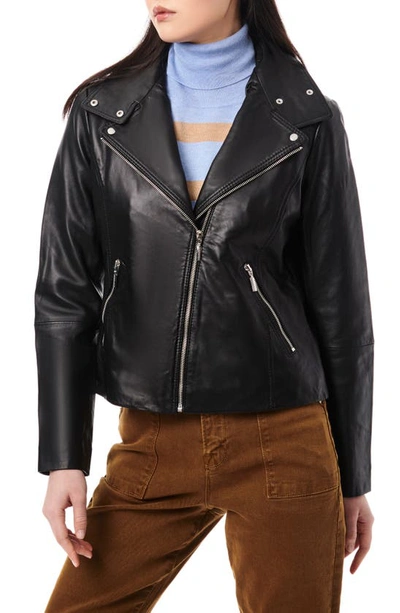 Shop Bernardo Lambskin Leather Moto Jacket In Black