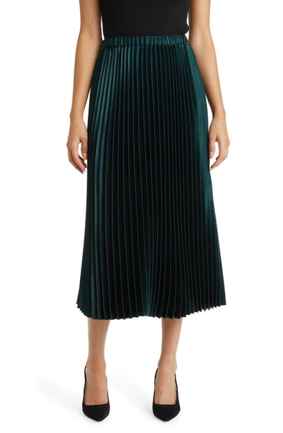 Shop Anne Klein Pleated Satin Skirt In Pine Forest