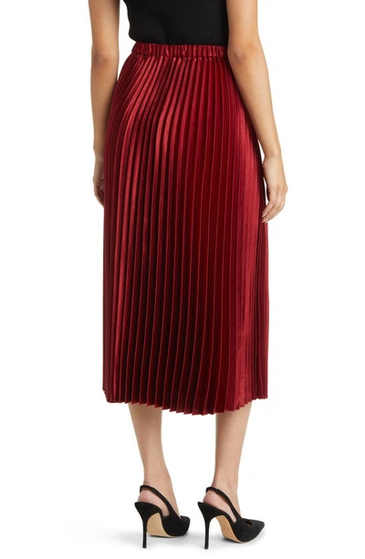 Shop Anne Klein Pleated Satin Skirt In Titan Red