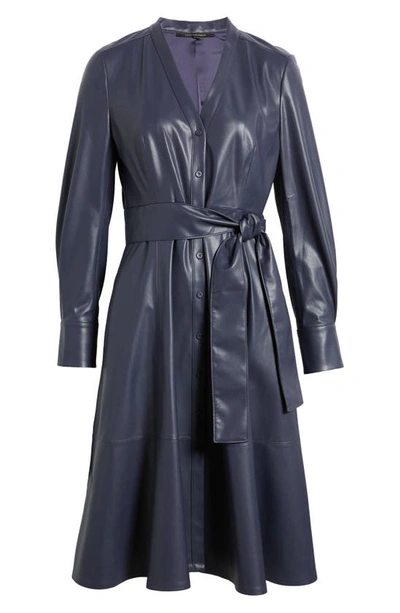 Shop Kobi Halperin Fontana Belted Faux Leather Button Front Dress In Navy