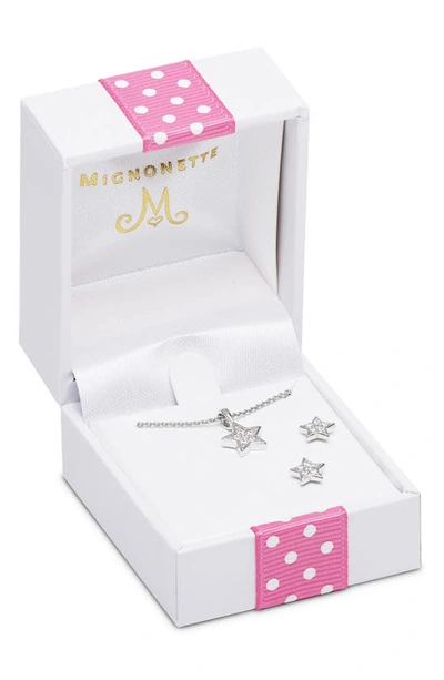 Mignonette Pavé Star Pendant Necklace & Earrings Set In Silver
