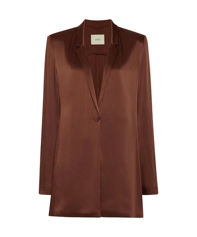 Shop Lapointe Satin Single Breasted Blazer In Umber