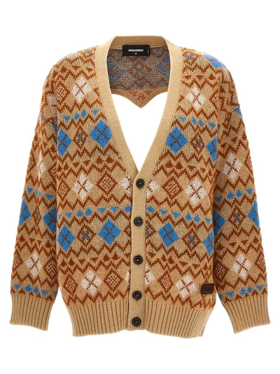 Shop Dsquared2 'heart Vintage Shetland' Cardigan In Multicolor