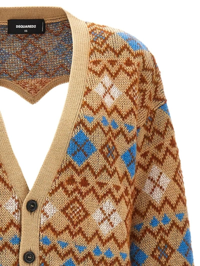 Shop Dsquared2 'heart Vintage Shetland' Cardigan In Multicolor