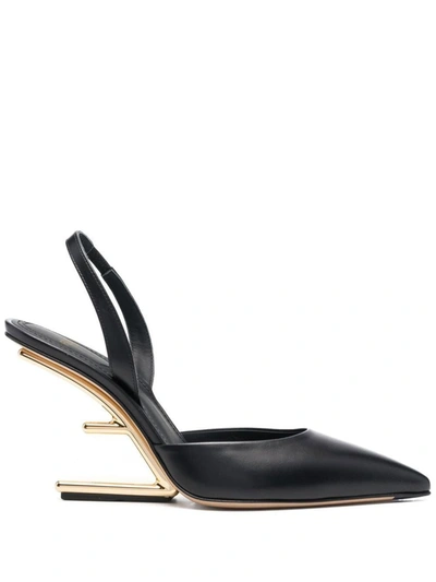 Shop Fendi First Leather Slingback Pumps In Black