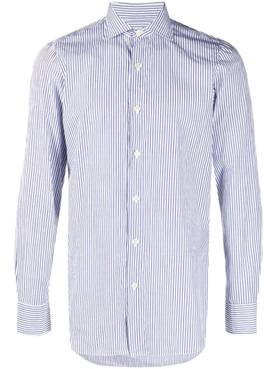 Shop Finamore Striped Cotton Shirt In Blue
