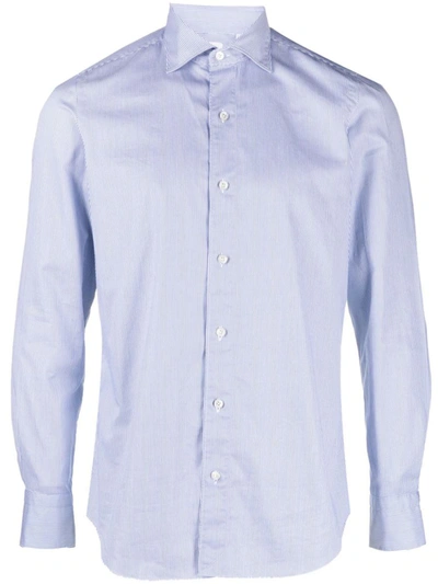 Shop Finamore Slim Fit Flannel Shirt In Blue