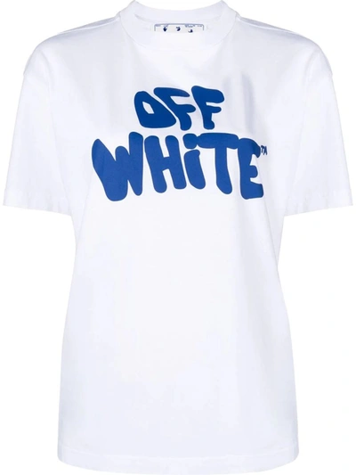 Shop Off-white 70s Type Logo Casual T-shirt In White / Blue